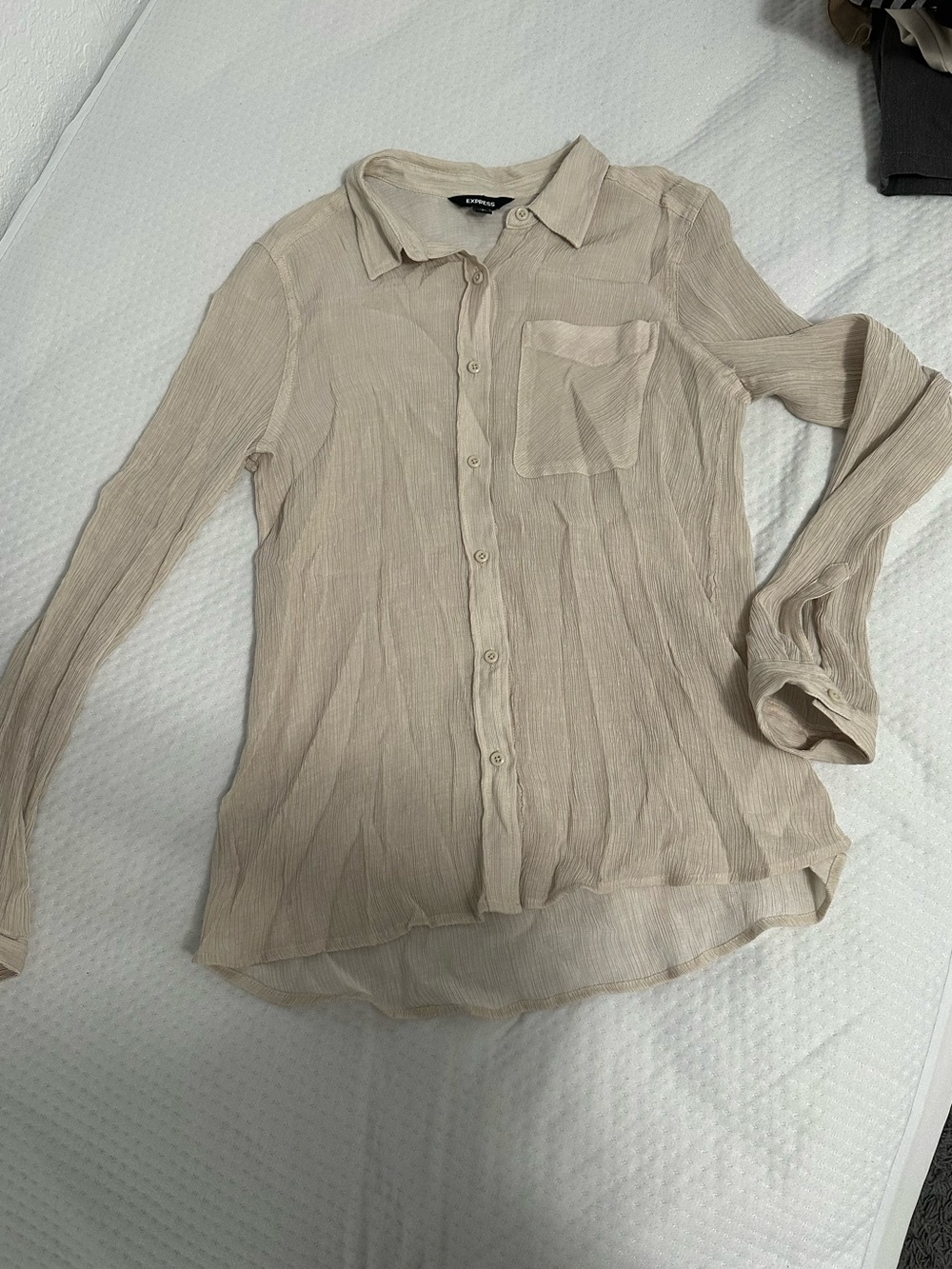 Express Light Beige Long-Sleeve Button-Up Shirt
